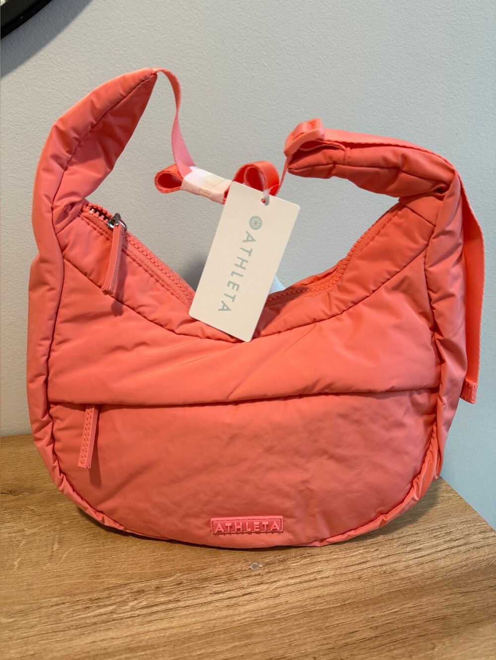 Athleta Coral-Orange Quilted Shoulder Bag